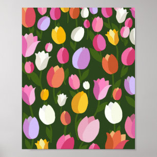 Poster Champ de tulipe 01 Fleurs rétro colorées