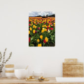 Poster Champ de tulipe avec ancien tracteur, Oregon (Cuisine)