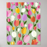 Champ de Tulipes 05 Floral Coloré Pastel Vert