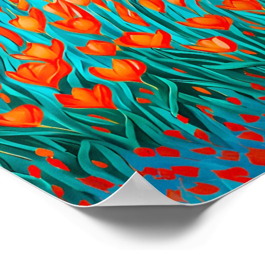 Poster Champ de tulipes orange (Coin)