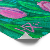 Poster Champ de tulipes roses, Fleurs de printemps peintu (Coin)