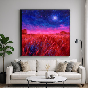 Poster Champ d'Herbe la Nuit - Style Artistique Impressio