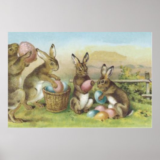 Poster Champ d'oeufs peints couleur lapin de Pâques (Devant)