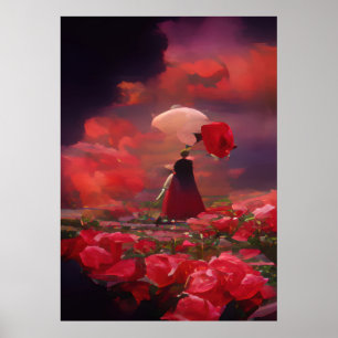 Poster Champ Rose Imaginaire sous le ciel