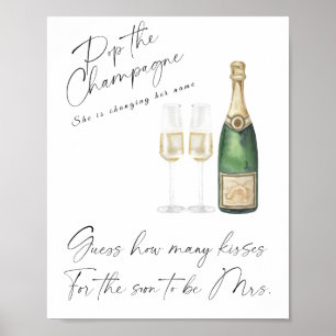 Poster Champagne Bride douche - combien de baisers jeu
