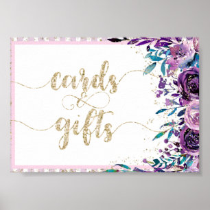 Poster Champagne Floral Violet Or Cartes de Mariage & Cad