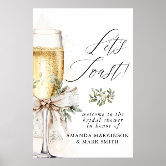 Poster Champagne Let's Toast Winter Bridal Shower Welcome (Devant)