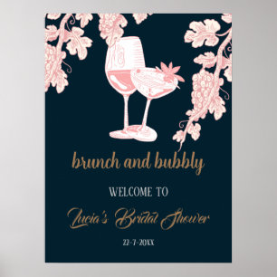 Poster Champagne Perle Noire Rétro Mariage Accueil