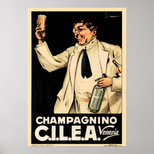 Poster CHAMPAGNINO CILEA Venise Vin italien Liqueur Ad (Devant)
