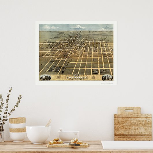Poster Champaign, IL Panoramic Map - 1869 (Cuisine)