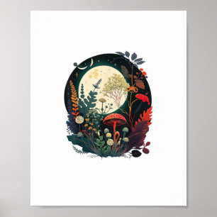 Poster Champignon drôle d'Aesthetic Goblincore et Cottage