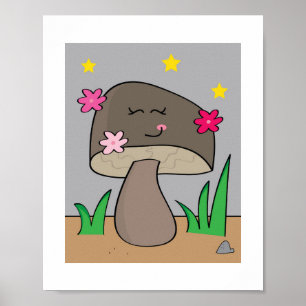 Poster Champignon souriant étoilé Art floral de la natu