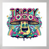 Poster Champignon Tripant Heureux (Devant)