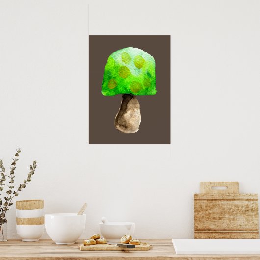 Poster Champignon vert aquarelle champignons mignons (Cuisine)