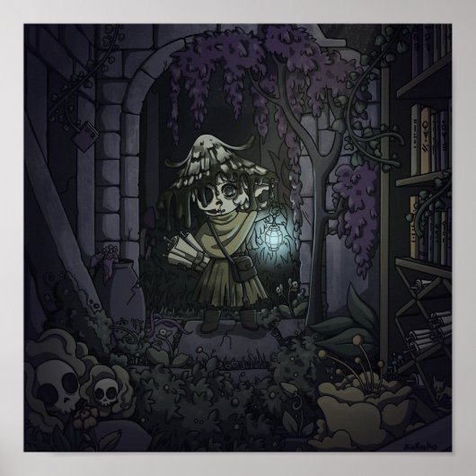 Poster Champignon Zombie Mignon Effrayant Explorant (Devant)