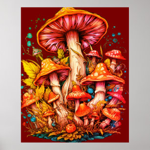 Poster Champignons à l'ambiance des années 70 sur fond ma