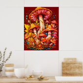 Poster Champignons à l'ambiance des années 70 sur fond ma (Cuisine)