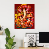 Poster Champignons à l'ambiance des années 70 sur fond ma (Bureau à domicile)