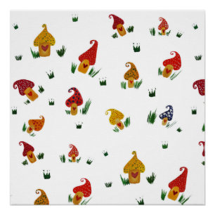 Poster Champignons avec le papier d'affiche de coeurs