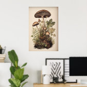 Poster Champignons Botaniques Dans La Fougère De Mousse,  (Bureau à domicile)