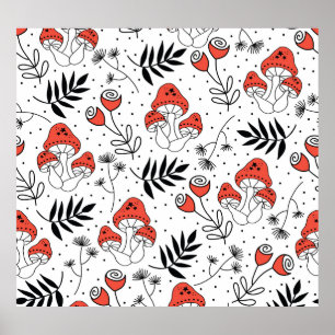 Poster Champignons champignon : Nature Line Art