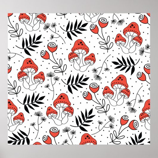 Poster Champignons champignon : Nature Line Art (Devant)