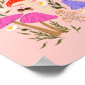 Poster Champignons colorés et illustration fleur sauvage (Coin)