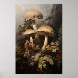 Poster Champignons dans la fougère de mousse, champignons