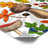 Poster Champignons d'automne, feuilles, noix et baies sur (Coin)