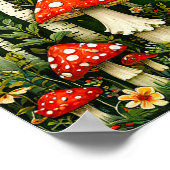 Poster Champignons de Conte de Fées et Oiseaux Forêt Ench (Coin)