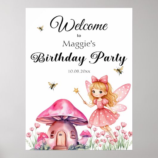 Poster Champignons de Fée Rose Cute Anniversaire (Devant)