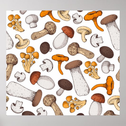 Poster Champignons dessinés à la main : arrière - plan al (Devant)