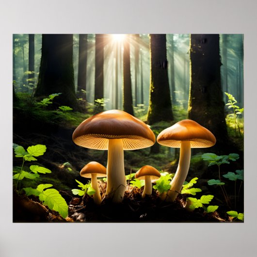Poster Champignons en pleine forêt (Devant)