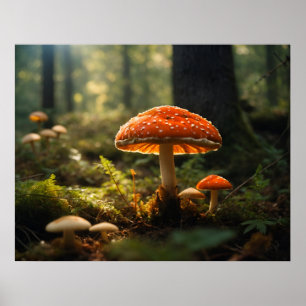 Poster Champignons en pleine forêt