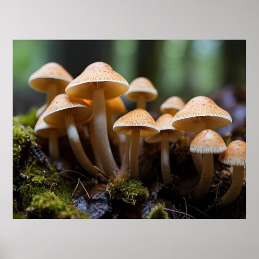 Poster Champignons en pleine forêt (Devant)