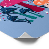 Poster Champignons et fleurs - pierre de lune bleu et ros (Coin)