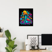 Poster Champignons et fleurs rétro Neon (Bureau à domicile)