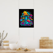 Poster Champignons et fleurs rétro Neon (Cuisine)