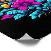 Poster Champignons et fleurs rétro Neon (Coin)