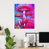 Poster Champignons fantaisistes rouges + bleus + roses su (Bureau à domicile)