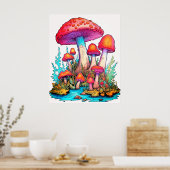 Poster Champignons Fond Blanc Mur (Cuisine)
