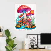 Poster Champignons Fond Blanc Mur (Bureau à domicile)