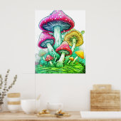 Poster Champignons géants sur fond blanc sur un mur (Cuisine)