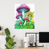 Poster Champignons géants sur fond blanc sur un mur (Bureau à domicile)