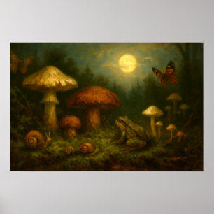 Poster Champignons Goblincore, Escargots & Grenouille au