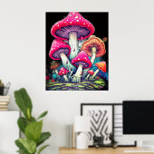 Poster Champignons heureux sur fond noir sur un mur (Bureau à domicile)