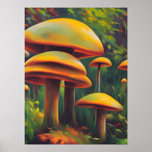 Poster Champignons Jaunes Imaginaires (Devant)