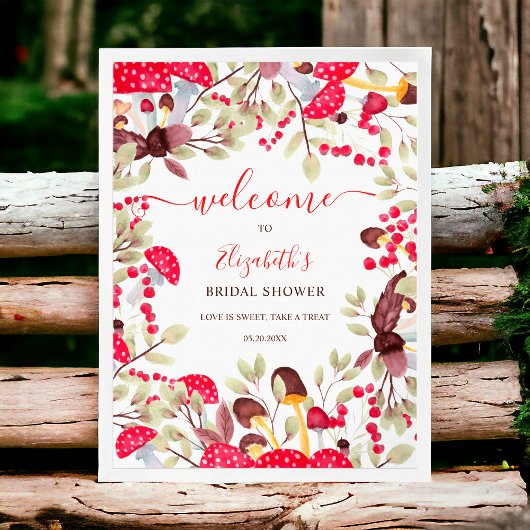 Poster Champignons mignons forêt rustique baby shower acc