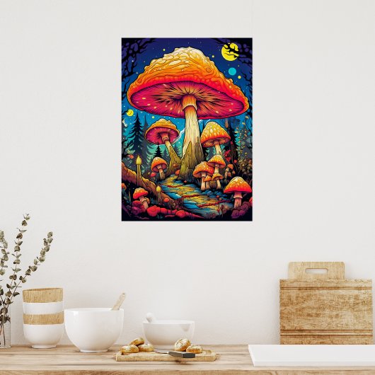 Poster Champignons psychédéliques après minuit (Cuisine)