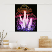 Poster Champignons psychédéliques fond noir sur un mur (Cuisine)